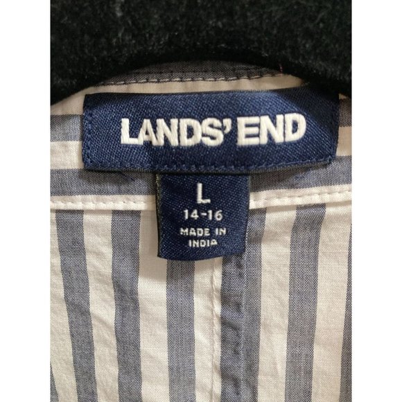 Nautical Land's End Oversize Beachside Striped Button Up Boxy Shirt Size L - Picture 4 of 6